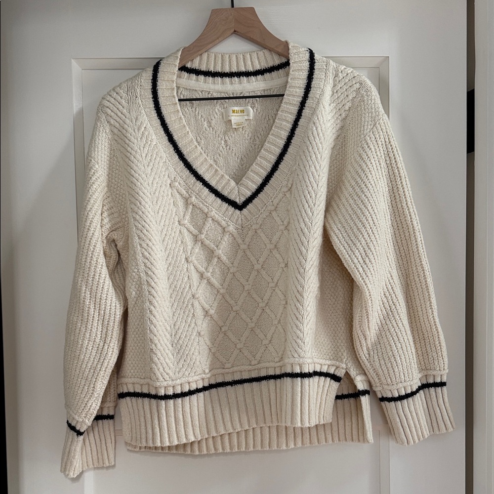Anthropologie Cream and Black Sweater